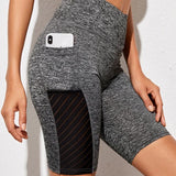 Women's High-Waist Mesh Pocket Yoga Shorts for Fitness & Running