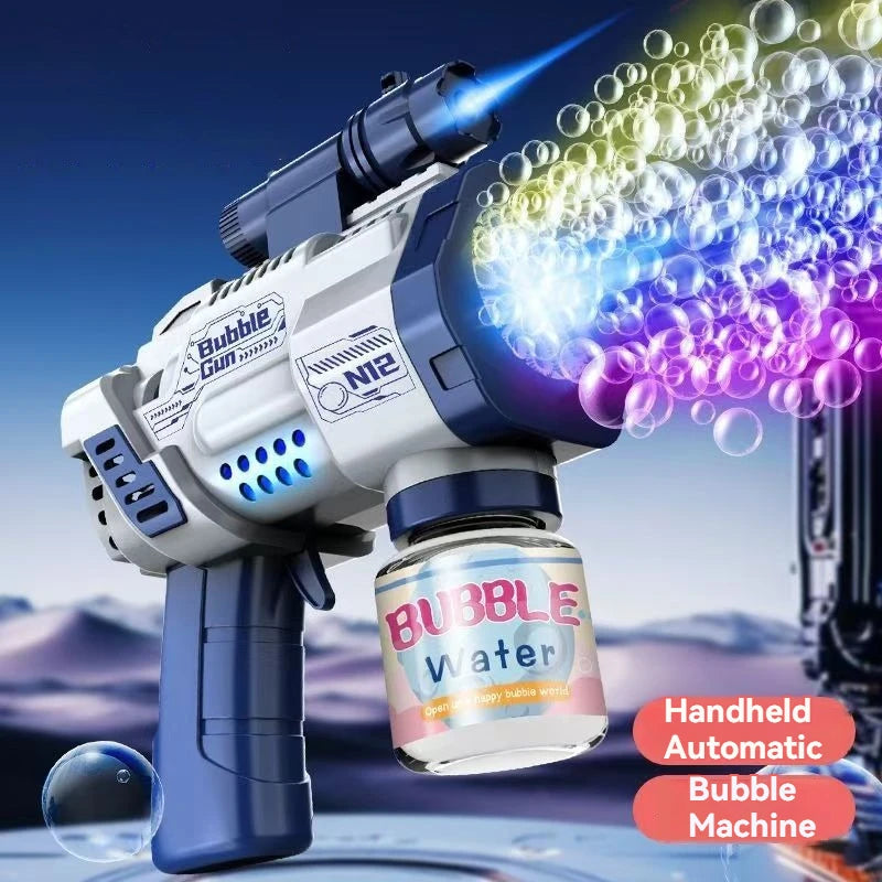 360° Rotatable Leak-Proof Bubble Gun for Kids – Fast Bubble Blower with Flashing Lights & Sound Effects
