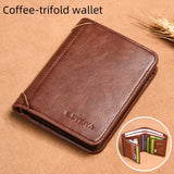 RFID Men’s Leather Trifold Wallet – Vintage Short Multi-Function Card Holder with ID Slot and Cash Compartments