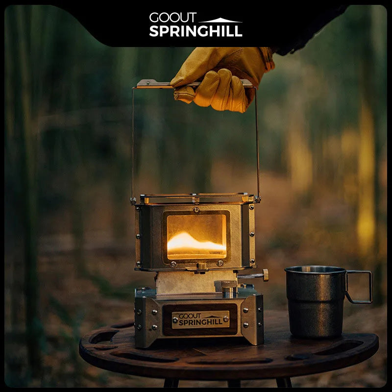 Retro Stainless Steel Outdoor Camping Stove with Windproof Design and Adjustable Flame