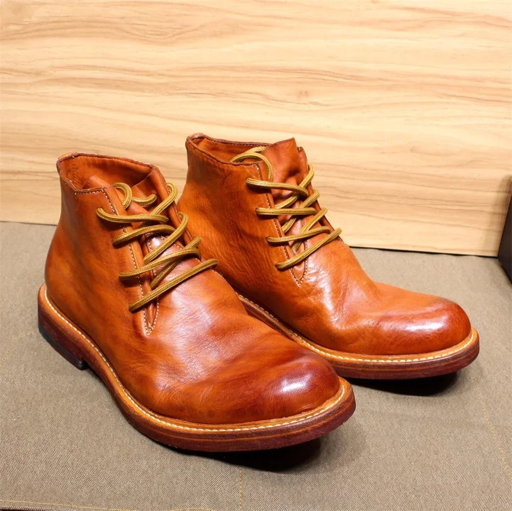 Men's Genuine Leather Motorcycle Boots - Handmade British Style Ankle Boots