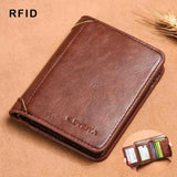 RFID Men’s Leather Trifold Wallet – Vintage Short Multi-Function Card Holder with ID Slot and Cash Compartments