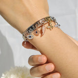 Moon Charm Stainless Steel Bracelet Link with CZ Accents