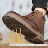 Men’s PU Leather Work Boots with Zipper – Durable Ankle Safety Boots for Spring & Autumn