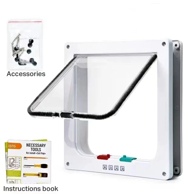 Weatherproof Cat Door with 4-Way Locking – Fits Interior Doors, Cabinets & Garages