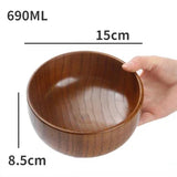 Cuenco japonés de madera maciza | Vajilla retro de madera de azufaifo para sopas y ensaladas