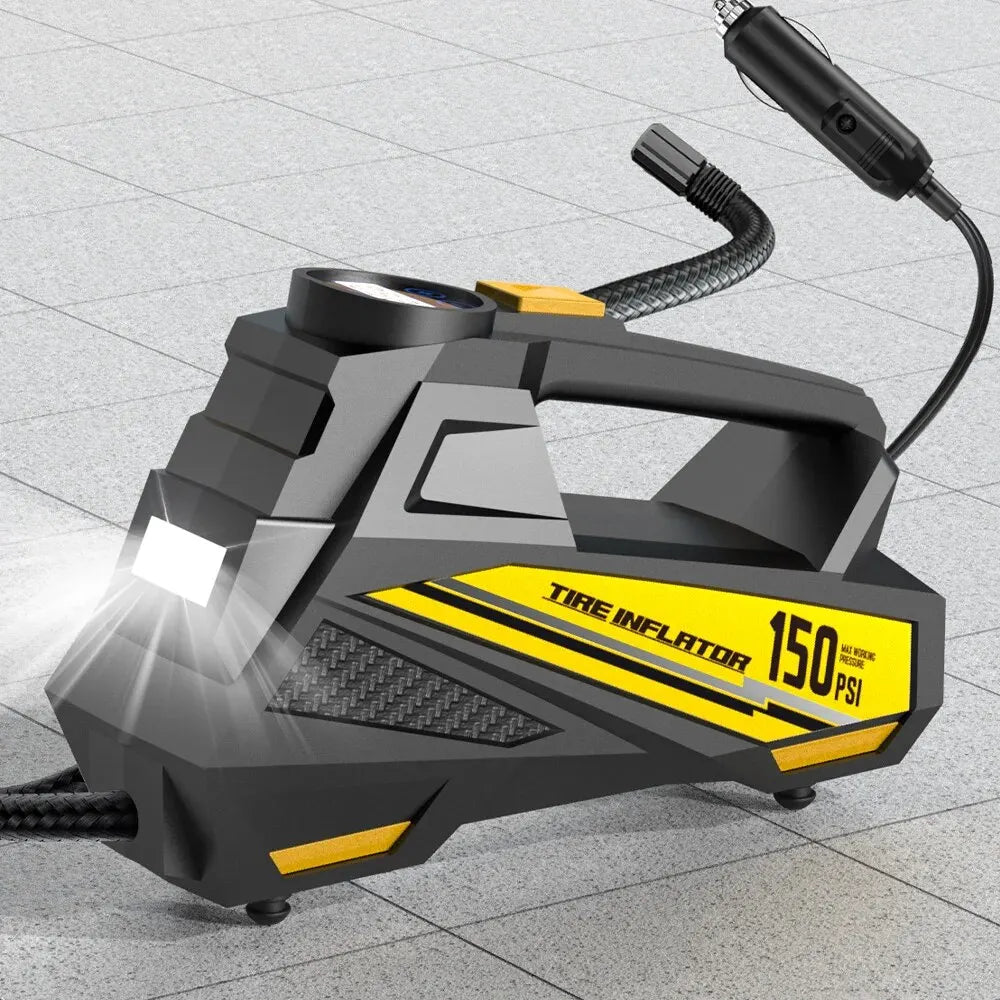 150PSI Portable Electric Tire Inflator with LED Light & Auto Shut-Off – 12V Car Air Compressor