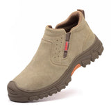 Men's Genuine Leather Safety Work Boots – Anti-Static, Anti-Puncture Slip-On Boots
