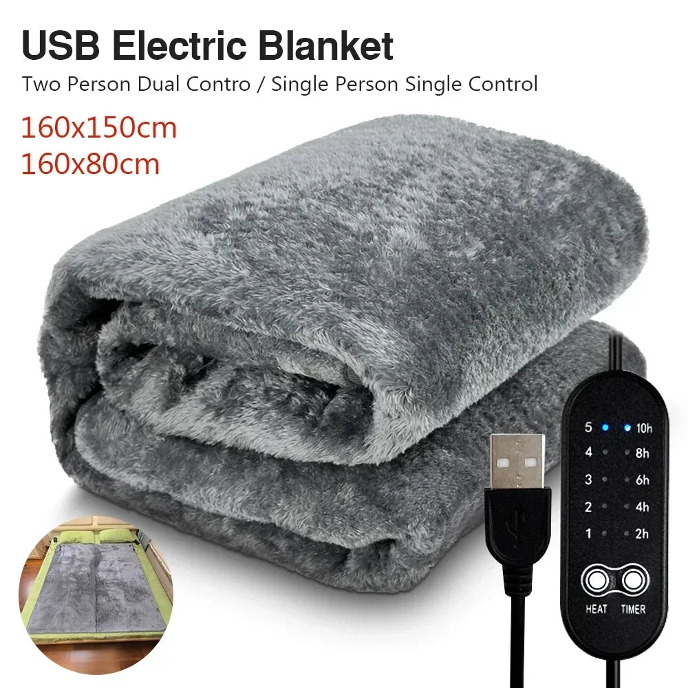 Electric Heated Blanket – Dual-Control, 5V Low Voltage, 5-Temperature Settings for Single or Double Bed Use