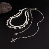 Classic Geometric Pendant Necklace for Men – Simulated Pearl & Rhinestone Chain