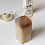 Vaso cuadrado de vidrio resistente al calor | Taza transparente para café y jugo con tapa y pajita