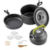 Juego de utensilios de cocina para acampar: juego de vajilla y utensilios de cocina para exteriores antiadherentes con tetera