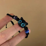 Adjustable Black Cat Charm Bracelet for Women