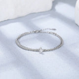 Pulsera con dije de corazón doble en plata de ley 925: joyería elegante y romántica para mujeres