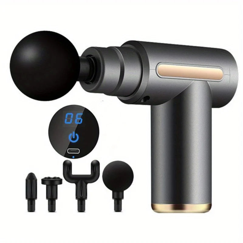 Portable Electric Massage Gun with LED Touchscreen and 4 Replaceable Heads for Deep Tissue Relief