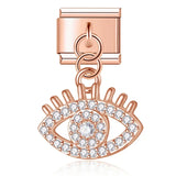 Moon Charm Stainless Steel Bracelet Link with CZ Accents