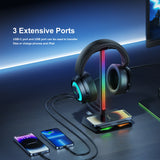 Soporte para auriculares New Bee Z12 RGB con cargador inalámbrico: soporte de escritorio para auriculares para juegos con puertos USB