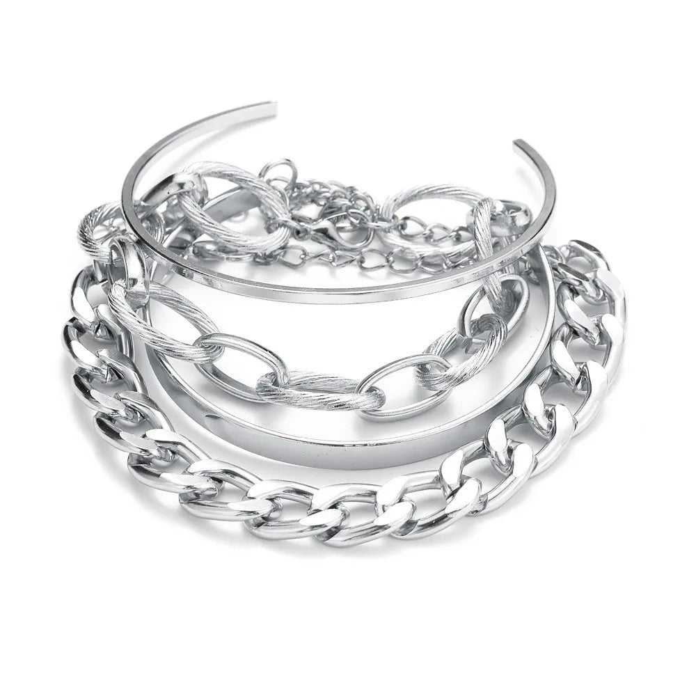 Bohemian Geometric Link Chain Bracelet with Lobster Claw Clasp for Women - Mood Tracker Jewelry