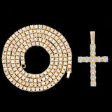 Iced Out Cross Pendant Necklace – Hip Hop Tennis Chain for Men & Women