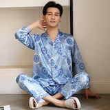 Luxury Men's Paisley Pajama Set - Soft Imitation Silk Full Sleeve Sleepwear with Elastic Waist