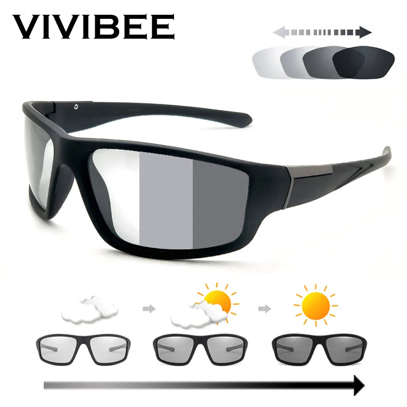 Gafas de sol fotocromáticas VIVIBEE para hombre, gafas deportivas negras para mujer, gafas de sol polarizadas que cambian de color para conducir 2025
