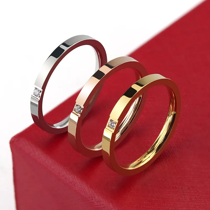 Minimalist Titanium Steel Round Zircon Ring – Elegant Stainless Steel Jewelry for Women