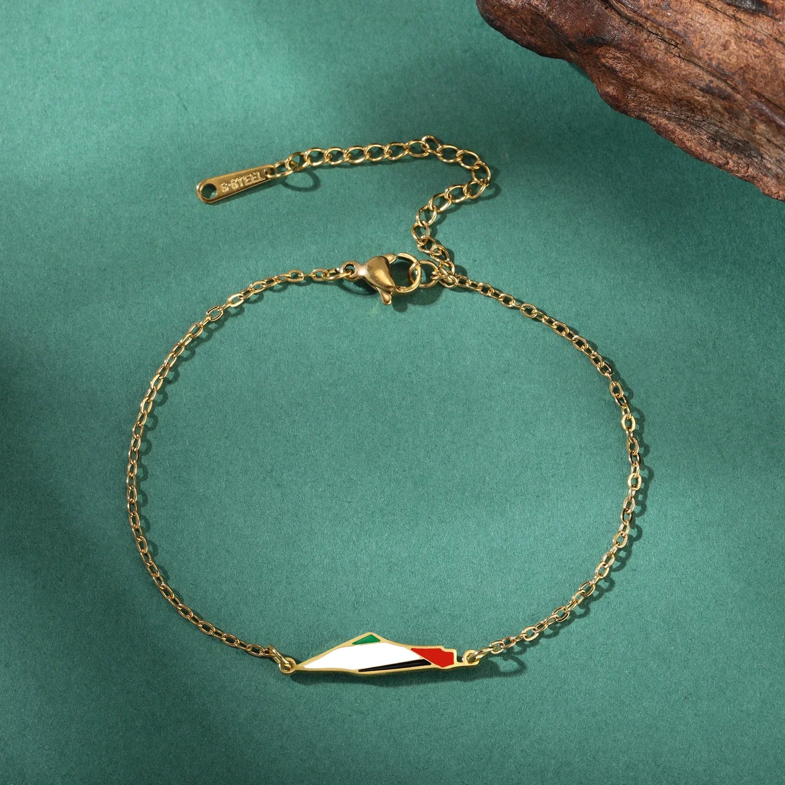 Pulsera con dijes de Palestina: pulsera de acero inoxidable de doble capa para mujer, diseño geométrico moderno