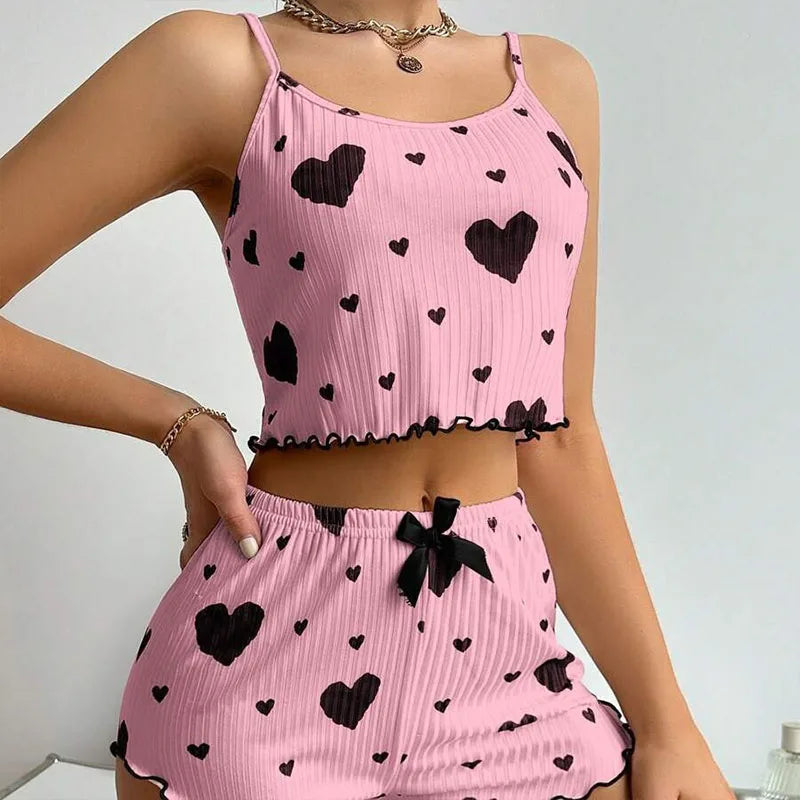 Women's Summer Pajama Set - Sleeveless Tank Top & Shorts Sleepwear