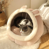 Cotton Pet Lounger Cushion - Warm Cat Bed with Removable Mat & Pompom Decor