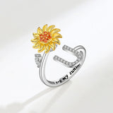 Sunflower Spinner Ring - Stainless Steel Initial Letter Anxiety Relief Jewelry for Women