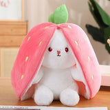 25cm Strawberry Carrot Bunny Plush Toy - Transformable Cuddly Rabbit Doll for Kids