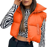 Fall Winter Warm Cropped Vest Jackets for Women Fashion Sleeveless Stand Collar Zip Up Puffer Waistcoat Street Style Outwear