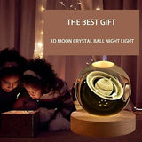 3D Solar System Crystal Night Light - USB-Powered Galaxy Lamp with Wooden Base