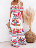 Women’s Sexy One-Shoulder Floral Print Long Swing Dress – Summer Boho Maxi Dress