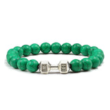 Pulsera de piedra volcánica natural para hombre, cuentas de lava negra mate y blanca, pulseras con abalorios con mancuernas, joyería de fitness con barra para mujer