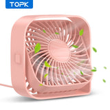 TOPK USB Mini Desk Fan – Ultra-Quiet, 3-Speed Personal Cooling Fan for Home, Office & Travel
