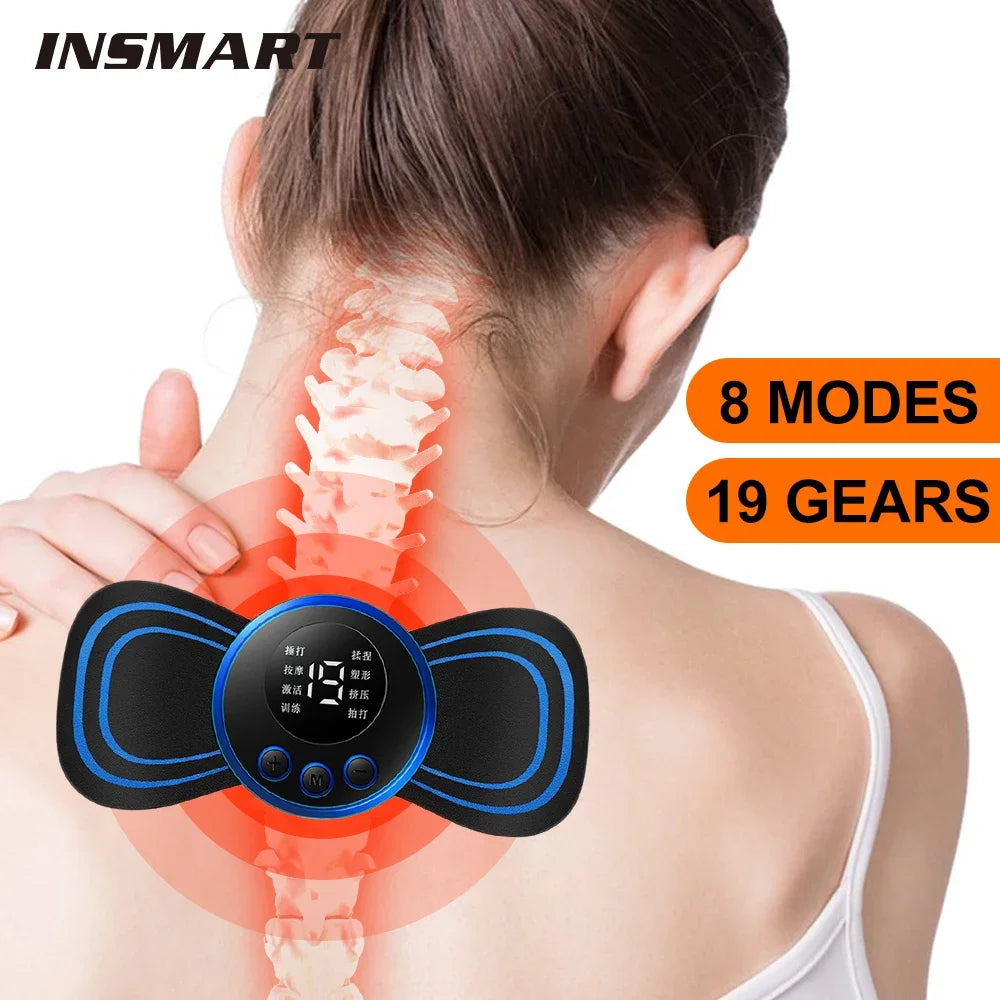 Mini masajeador eléctrico de cuello | Alivio del dolor EMS con 8 modos