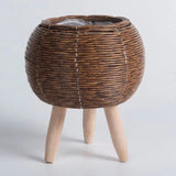 Nordic Style Rattan Woven Plastic Flower Pot with Stand