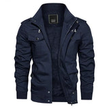 Men’s Military Cargo Jacket – Fleece-Lined, Stand Collar, Winter Outerwear