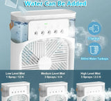 Portable USB Air Cooler Fan with Humidifier and 7-Color LED Lights