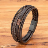 Hand-Woven Leather Bracelet with Stainless Steel Magnetic Buckle for Men