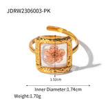 18K Gold Plated Polygonal Dry Flower Ring – Minimalist & Waterproof Statement Jewelry