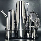 Juego de coctelera Boston: kit de herramientas de barra profesional con soporte