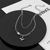 💎 Collar de doble capa con estrella de circonita estilo hip hop: cadena colgante de acero de titanio de moda para hombres y mujeres 💎