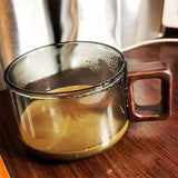 Taza de café de vidrio resistente al calor de 200 ml: taza para café con leche con bandeja y cuchara de madera