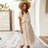 Women’s Vintage Floral Print Boho Dress – Casual Short Sleeve Mid-Calf Shirt Dress