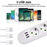 EU Plug Power Strip – 3 USB Ports, 2500W Capacity with Extension Cord