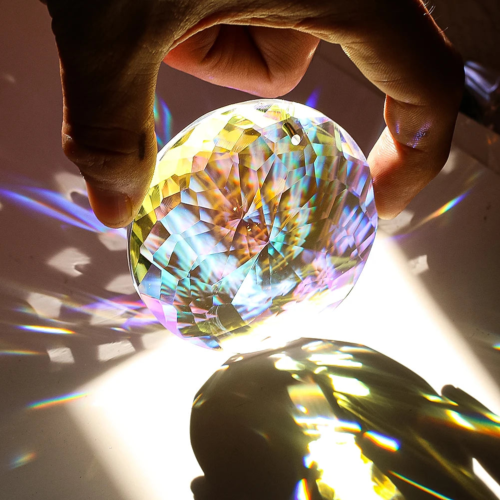 60mm Crystal Mandala Suncatcher – Faceted Glass Rainbow Prism for Home & Garden Décor