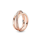 Anillo de plata 925 chapado en oro nuevo 2024 con circonita brillante y doble banda en forma de corazón para mujer, anillo Pandor original, joyería fina