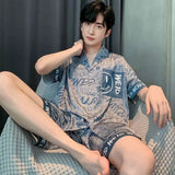 Men’s Long Sleeve Cartoon Pajama Set with Elastic Waist – Comfortable Loungewear for All Seasons